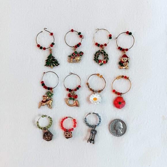 Lot of 11 Candle Rings for tapers w/ Charms - Christmas, Floral, wine - Picture 2 of 2